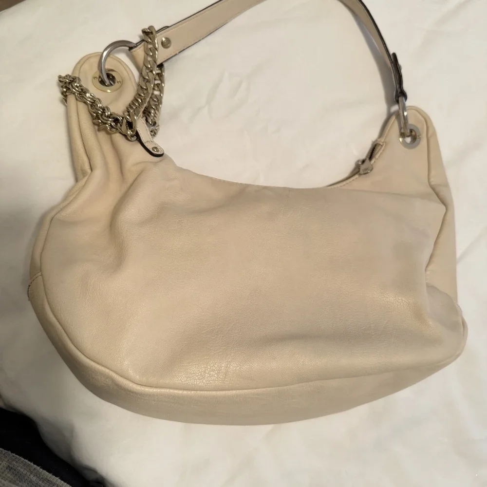 INC INTERNATIONAL CONCEPTS Ivory Studded‎ hobo shoulder bag gold chain crescent